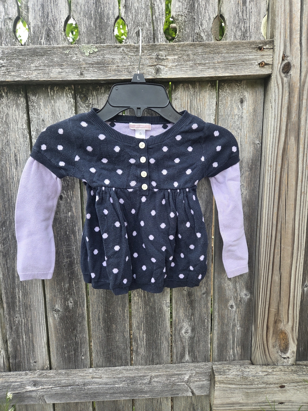 Old Navy Navy and Light Purple Polka Dot Layered Pullover Sweater